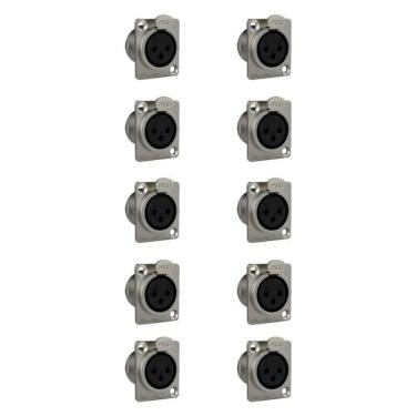 Imagem de Kit Conectores Xlr Femea Wc 1023 Fp Bk Ni 3p P- Painel (10 Un) Wireconex