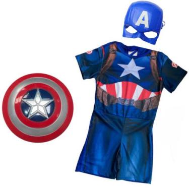 Imagem de Fantasia Infantil Capitão América Com Máscara E Escudo - Genérica, Azu
