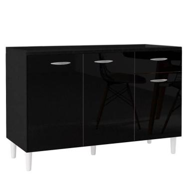 Imagem de Balcão Gabinete De Pia Para Cozinha 120cm 3 Portas Classic P11 Preto - Mpozenato