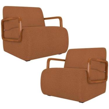 Imagem de Kit 02 Poltronas Decorativa Orgânica Bruxelas K01 Bouclê Mostarda - Ly