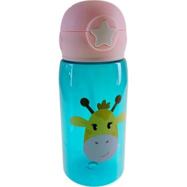Imagem de Garrafa Squeeze Infantil com Canudo Silicone Trava e Tampa 500Ml Garrafinha de Água Criança Escolar (Girafa)