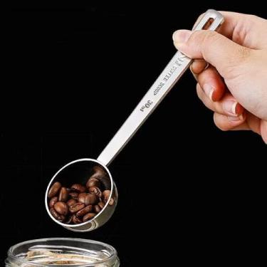 Imagem de Colher de café de aço inoxidável, colher de medição de metal de grau alimentício com cabo longo, colher de sopa para grãos de café, expresso, proteína em pó, chá, açúcar (30 ml)