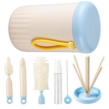 Imagem de ZFLYCANP Kit de limpeza de mamadeira 5 em 1 – conjunto de limpeza de mamadeira de viagem com balde portátil, rack de drenagem, escova de mamadeira, garrafa dispensadora, escova de mamilo e escova de