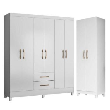 Imagem de Guarda Roupa Casal Panamá E Armário Multiuso New Iris Branco Brilho - Moval