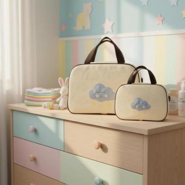 Imagem de Kit Bolsa e Frasqueira Maternidade Bebê Nuvem Alegria - SATUKO, BEGE