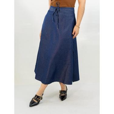 Imagem de Saia Midi Feminina Jeans Soft Alta Amarração Fenda Anticorpus-Feminino