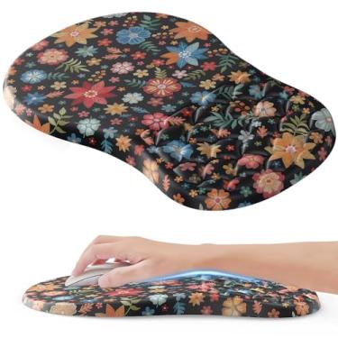 Imagem de Mouse pad ergonômico com descanso de pulso, mouse pad floral com design de massagem, mouse macio para alívio da dor no túnel do carpo com protuberância de massagem de inclinação de espuma de memória