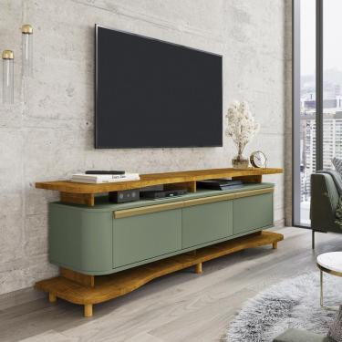 Imagem de Rack Guarapari TV 75 Polegadas Com Pés De Madeira Maciça Naturale/pistache