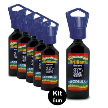 Imagem de Tinta Dimensional Relevo Brilhante 3D Color Preto Kit 6un Acrilex Idea