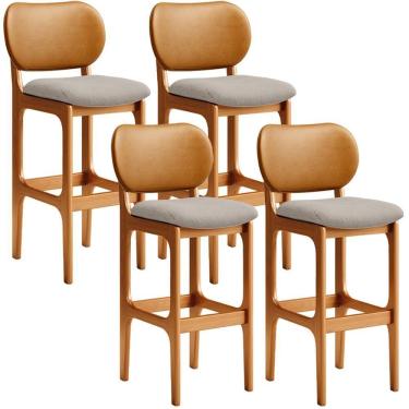 Imagem de Kit 4 Banquetas Alta Betta Imbuia Whisky Linho Bege