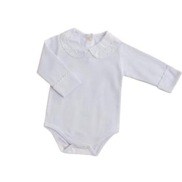 Imagem de Body Para Bebê Meninas Luxo Algodão Manga Longa Gola Bordada