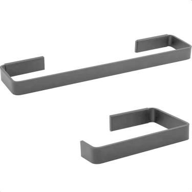 Imagem de 2X Suporte De Papel Higienico Com Porta Toalha De Rosto Pret