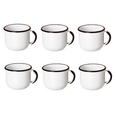 Imagem de Jogo De Xícara De Chá 06 Peças Esmaltada Branco 240 Ml Ewel
