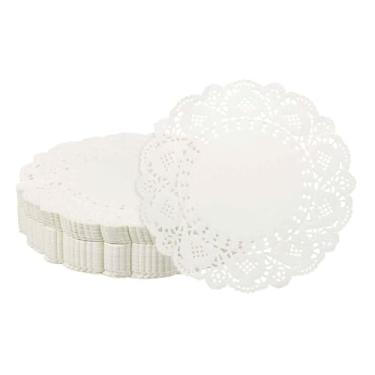 Imagem de HARFINGTON 300 peças de guardanapos de papel redondos de 14 cm de renda para bolos sobremesa artesanato festa casamento aniversário decoração de mesa, branco