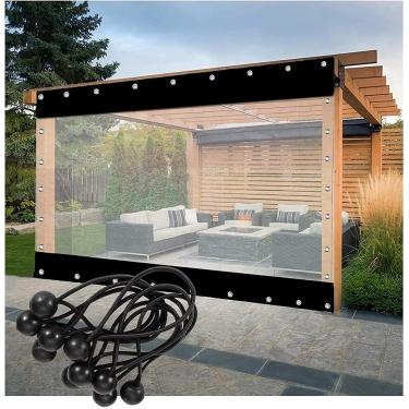 Imagem de Painéis Laterais De Pérgola Cortinas De Terraço De 0,5 Mm Tampas Laterais Para Cortinas Externas à Prova D'água De Pérgola Com Ilhós, Transparent+black, W 118.1" x L 315" (1 Panels)
