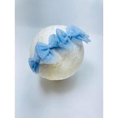 Imagem de Faixa de Cabelo Infantil com Laços em Tule Azul Claro, Acessório para Cabelo com 5 Laços Delicados, Decoração para Festas e Ocasiões Especiais
