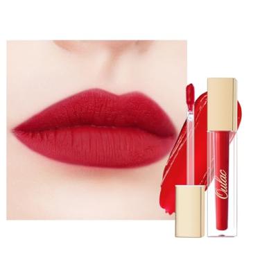 Imagem de Oulac Batom vermelho fosco para mulheres, manchas labiais vermelhas clássicas de longa duração, à prova d'água, sem transferência, fórmula cremosa de alta pigmentação com óleo de rosa, vegano e livre