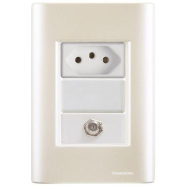 Imagem de Cj Tomadas 10a E Tv Sat Coaxial Giz Pérola Tramontina Completo Pronto Tramontina