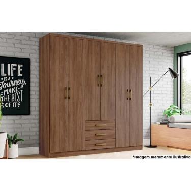 Imagem de Guarda Roupa Solteiro 6 Portas E 3 Gavetas Caju Da136 Castanho