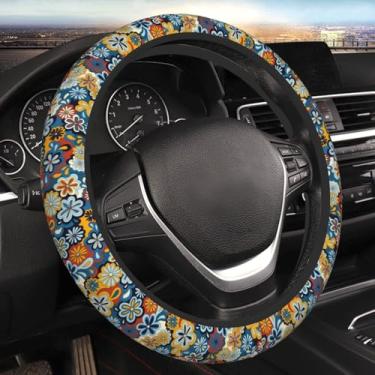 Imagem de Capa de volante hippie com flores florais para mulheres, meninas, homens, universal, 38 cm, antiderrapante, fofo, protetor de volante, acessórios para carro, interior para caminhão, SUV