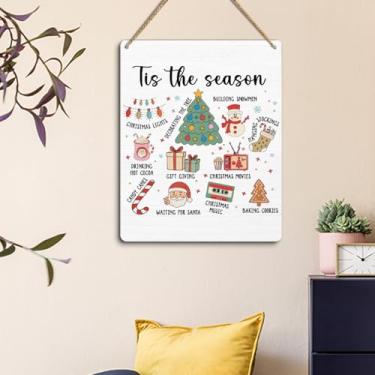 Imagem de Tis the Season Placa de Natal Bengala Doce Decorações de Natal Casa de Fazenda Decoração de Bar de Cacau Quente para Parede de Cozinha Doméstica 18 x 23 cm