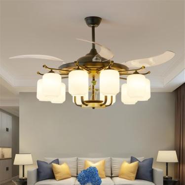 Imagem de Ventilador de teto LED moderno e discreto, luxuoso para sala de estar, restaurante, quarto, escritório, casa de campo ou hotel, com controle remoto (J 10 lâmpadas, 1 unidade)