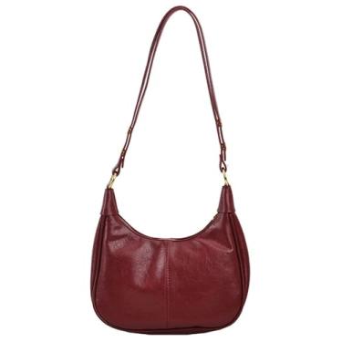 Imagem de Bolsa de ombro vintage de couro PU Hobo feminina crescente pequena bolsa transversal versátil carteira todos os dias 2025, Vermelho vinho