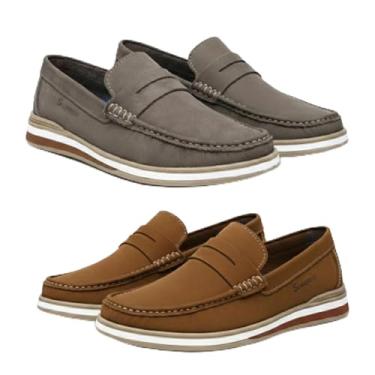 Imagem de Kit 2 Pares Sapato Masculino Casual Dockside Elegance Couro Legítimo Blaqueado (Cinza e Rato, BR, Adulto, Numérico, 39)