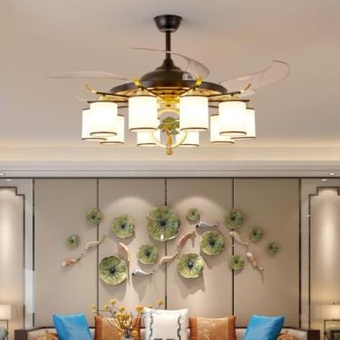 Imagem de Ventilador de teto moderno e discreto com LED, luxuoso para sala de estar, restaurante, quarto, escritório, casa de campo ou hotel, com controle remoto (G 10 lâmpadas, 1 unidade)