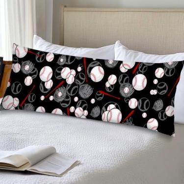 Imagem de Capa de travesseiro de corpo de beisebol, 51 x 132 cm, bolas esportivas, fronha, tema esportivo, fronha, com fecho de envelope, preto, capas decorativas para cama, sofá