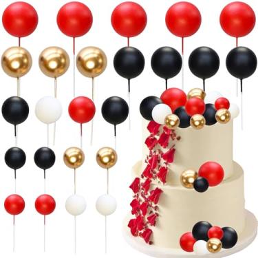 Imagem de Gyufise 50 peças de topo de bola, mini balões, decoração de bolo, bolas de espuma, topos de bolo para Natal, inverno, país das maravilhas chá de bebê, artigos de festa de aniversário, vermelho, preto