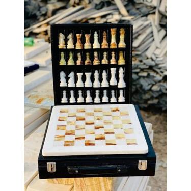 Imagem de NatureBoost Marble Chess Set Handmade Onyx Full Chess Game Set.Comes in Rexine Box Packaging. Perfect for Gifting (White Multigreen)