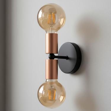 Imagem de Arandela Linea Moderna, Preto e Rose Gold, 2 Lâmpadas LED, Luminária de Parede Decorativa