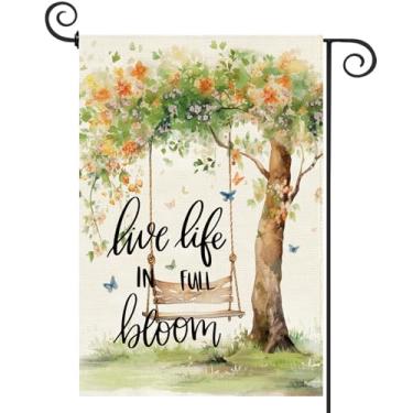 Imagem de Baccessor Bandeira de jardim de primavera 31 x 45 cm, árvore floral balanço dupla face serapilheira bem-vinda pequena bandeira de quintal sazonal feriado gramado proch decoração externa ao ar livre