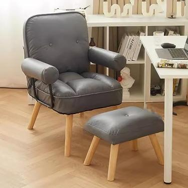 Imagem de Cadeiras reclináveis para adultos com banqueta para pés poltrona de sofá única poltrona pernas de madeira maciça, cadeira de leitura para varanda de escritório/cinza-branco