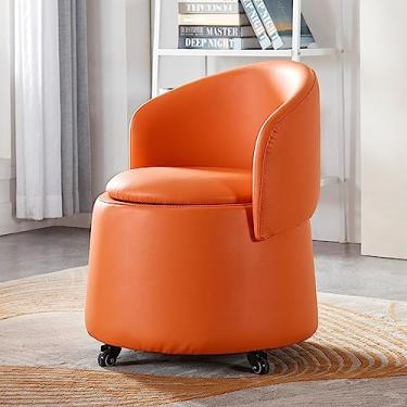 Imagem de Banqueta de maquiagem de couro PU, roda universal, cadeira de sofá de armazenamento com encosto dobrável, banco de polia móvel