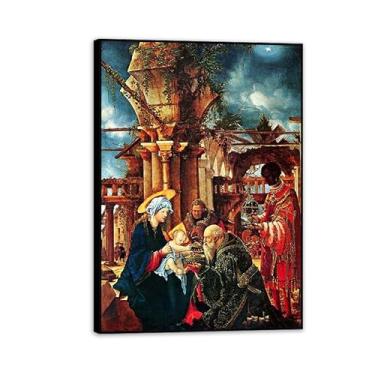 Imagem de Pôster de parede Albrecht Altdorfer A Adoração dos Magos Giclee impressões em tela Albrecht Altdorfer decoração de parede para sala de estar quarto banheiro decoração de casa 70 x 50 cm (71.1x50.8 cm