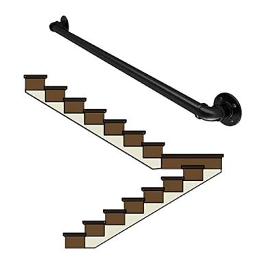 Imagem de Corrimão de tubulação/corrimão de escada de ferro forjado a vento industrial, loft interno doméstico contra a parede alça de jardim de infância antiderrapante antigo, preto (1 pés-6 m) (tamanho: 2,1 m