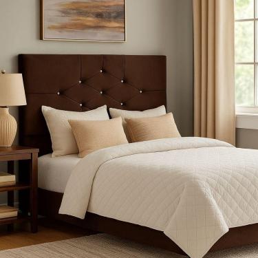 Imagem de Cabeceira Cama Box Casal 140 Cm Camboriú Suede Marrom