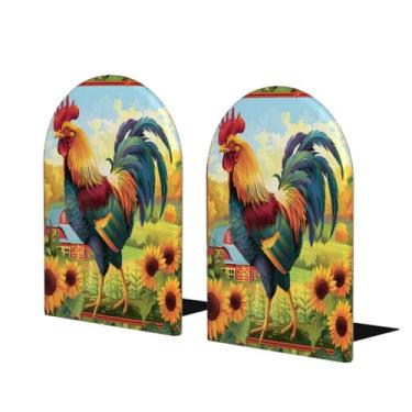 Imagem de Galo de flores de fazenda grande suporte de livros de madeira decorativo antiderrapante resistente terminais de livro para mesa de escritório em casa biblioteca de estudo escolar divisórias de livros