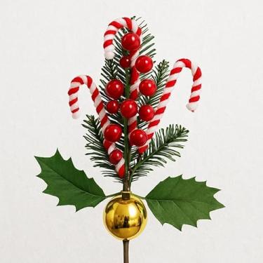 Imagem de Decoração Pick Azevinho Galho Enfeite Árvore De Natal Ramos Flor Vazo Natalino Cereja(OPÇÃO 2)