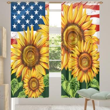 Imagem de 2 conjuntos de painéis, flores, girassóis, bandeiras, cortinas transparentes, arejadas, com filtro leve, painéis de cortina leve, cortina de janela de porta para sala de estar, quarto, jantar, 213 cm