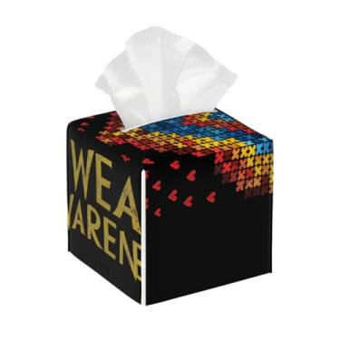 Imagem de Suporte quadrado de couro para caixa de lenços de papel, impermeável, colorido, design de autismo, organizador de papel facial com cinto inferior, estojo de lenços para mesa, banheiro, escritório