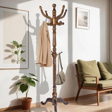 Imagem de VEGNIC Cabide de madeira de 185,4 cm, cabideiro independente com base redonda estável, suporte de árvore de altura ajustável para casa, quarto, escritório, corredor, entrada (antigo triangular)