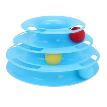 Imagem de Torre de Trilhos para Gatos Brinquedo Interativo com 3 Níveis e 3 Bolinhas (AZUL)