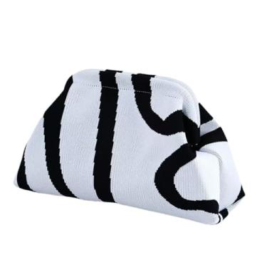 Imagem de Aligoo Bolsas de mão femininas, bolsa de crochê de tecido de praia de verão 2025, bolsa de mão para noite Bolinho de Massa Listrada Franzido Nuvem, Branco, One Size