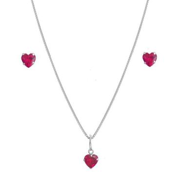 Imagem de Conjunto Corrente Cordão 60cm Feminino Brinco Ponto Luz Coração Prata 