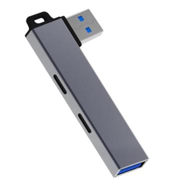 Imagem de Adaptador USB C Hub 3 em 1 com 1 porta USB 3.0 e 2 portas tipo C, base de liga de alumínio para laptop, desktop, celular, tablet, design sem cabo