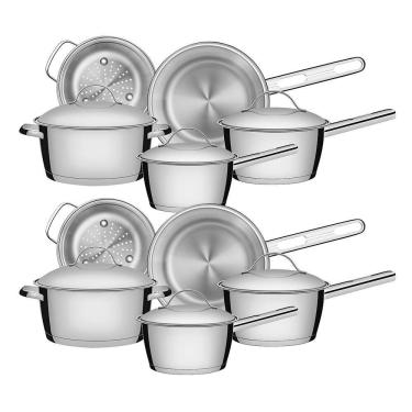 Imagem de Kit Jogo de Panelas Tramontina Allegra em Aço Inox com Fundo Triplo e Tampas de Inox 10 Peças