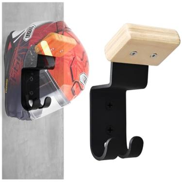 Imagem de BoiCkyo Suporte de parede para capacete de motocicleta resistente, suporte de madeira maciça e aço para capacetes de motocicleta, equipamentos esportivos, capacetes de futebol, capacetes de bicicleta